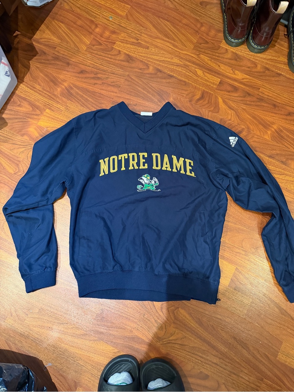 adidas Navy Notre Dame V-Neck Pullover Sweater